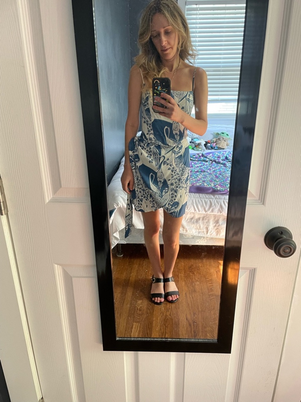 Reformation Blue and White Bird Dress